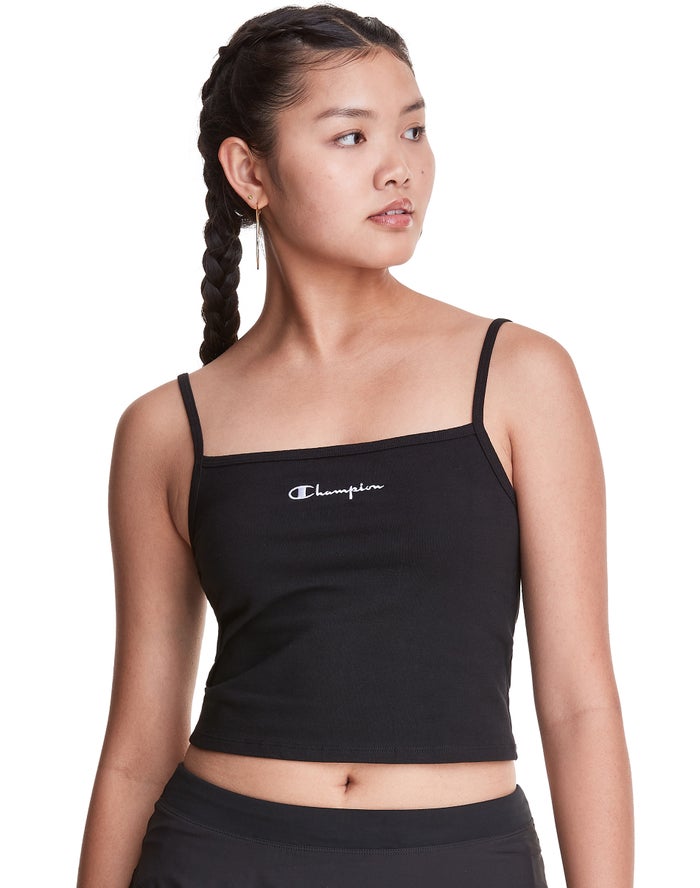 Champion Cropped Cami T-Shirt Dames - Zwart - Belgie 2873LZBXA